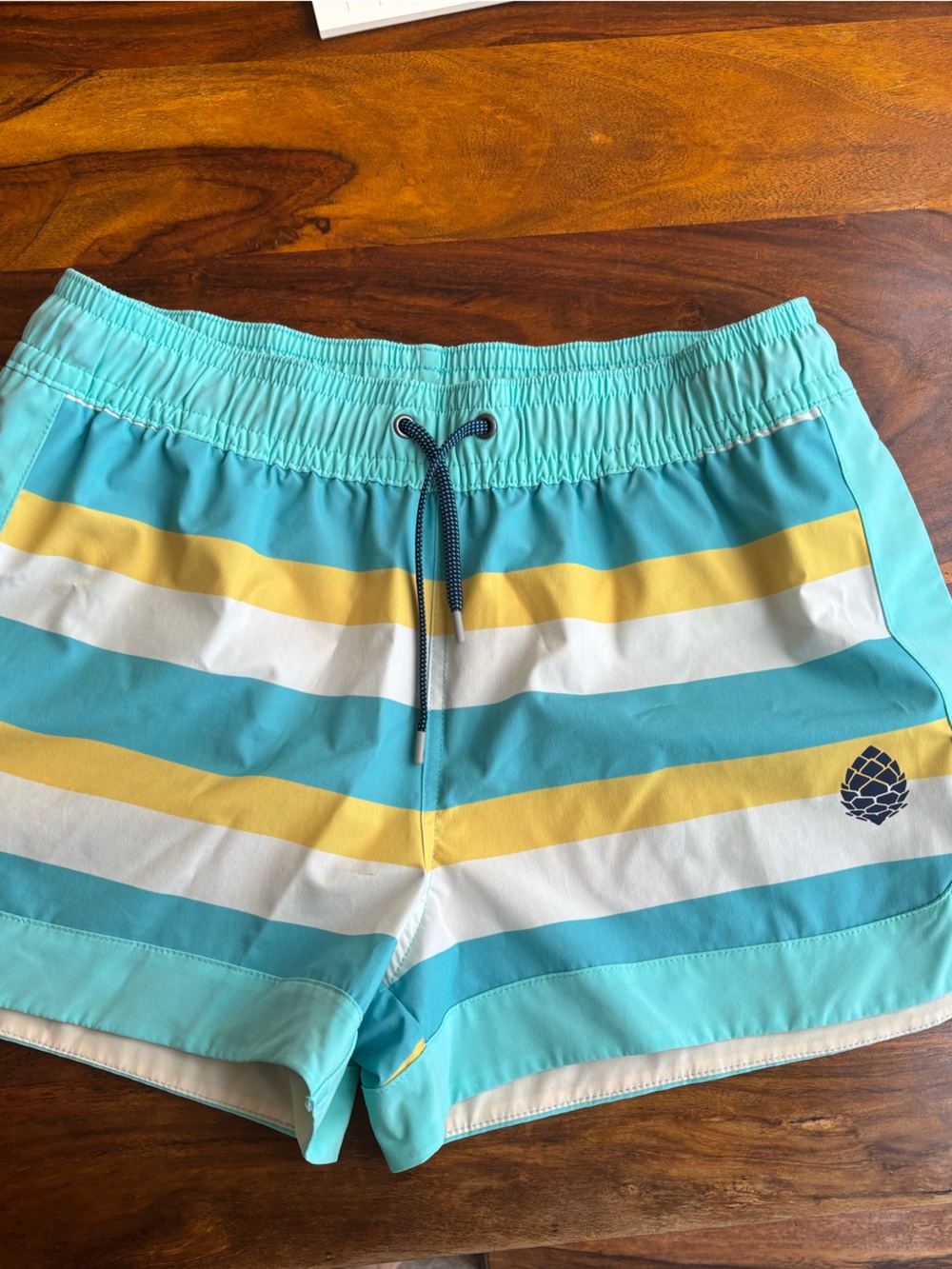 Stio Teal, Yellow & White Striped Athletic Shorts - Picture 1 of 4